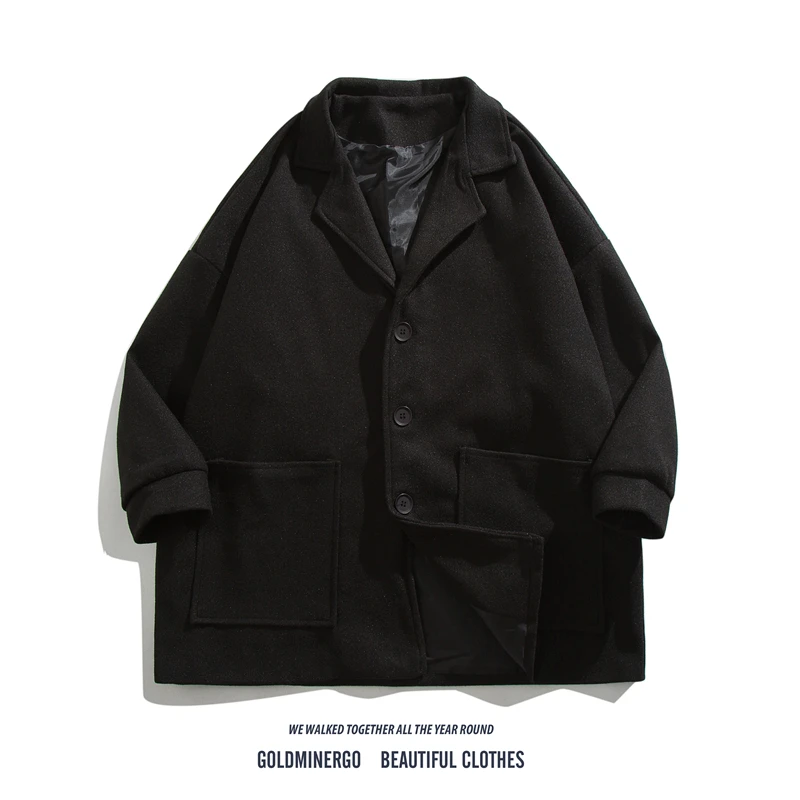 

Мужское шерстяное пальто на осень-зиму, повседневное, свободного кроя, в корейском стиле, однотонное, в стиле Haome Hong Kong, пиджак-костюм