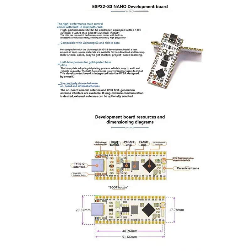 【A42U】ESP32-S3 Плата разработки модуля NANO WIFI Bluetooth на базе ESP32-S3-N16R8 для Arduino