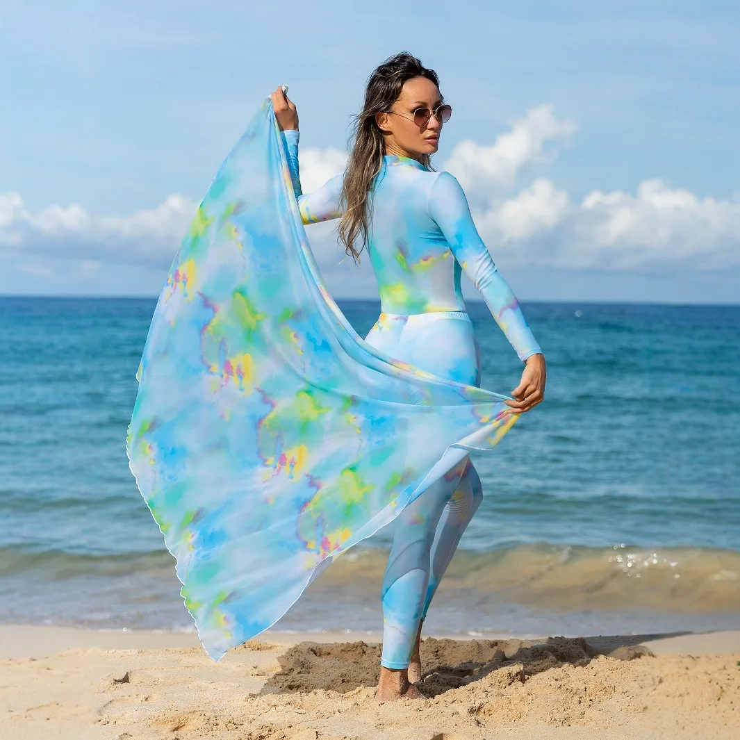 2026 Modest Muslim Burkini 3‑Pcs Swimsuit  Print Front Zip Long Sleeve Jumpsuit Chiffon Cover Up Women Full‑Cover Beach Swimwear