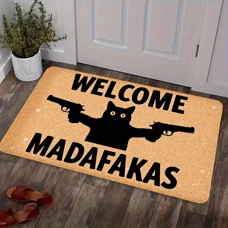 Kitchen Area Carpet Creative Cat Element Pattern Printed Carpet Floor Mat Entrance Floor Door Mat Kitchen Floor Mat Foot Mats