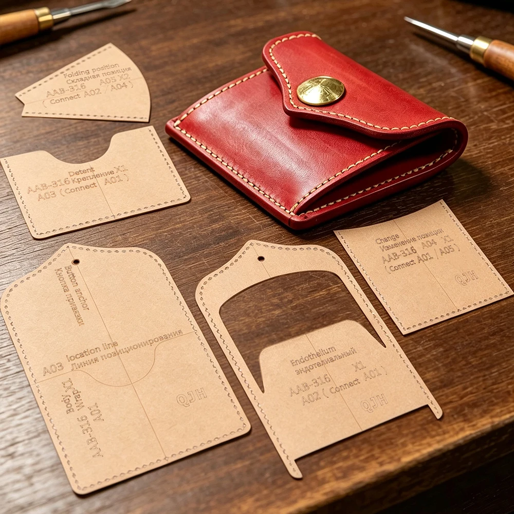 QJH Handmade Wallet Kraft Paper Template  Leather Artifact Short Style Card Bag Coin Purse Drawing DIY Kraft Paper 10*9.5*1.5cm