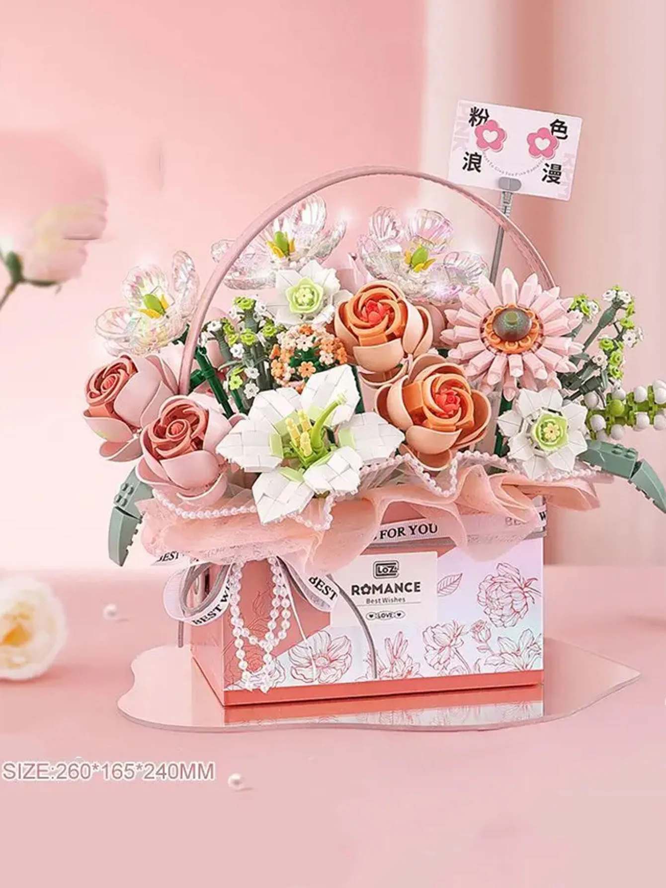 Building Block Flower Rose Building Blocks Toy Bonsai Rose Basket Led Lights Flower Bouquet Gift Box Series Gifts for Girls