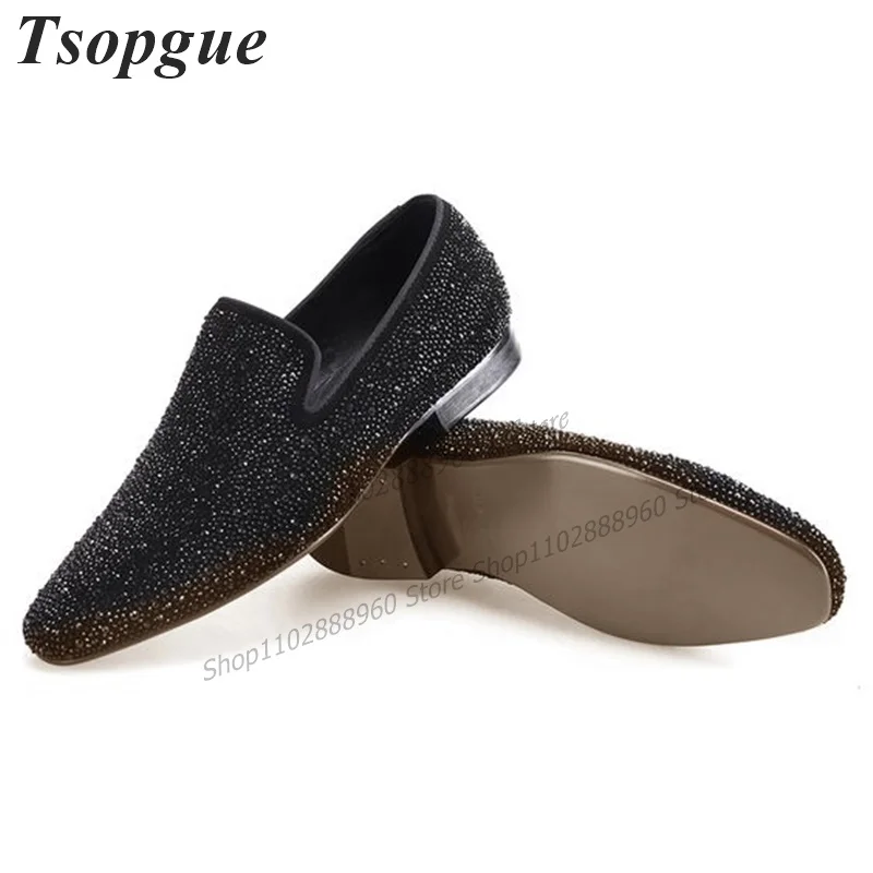 Black Exquisite Crystal Decor Shoes For Men Men's Dress Pumps Slip-On Runway Casual Party Shoes 2023 Fashion Zapatillas Mujer