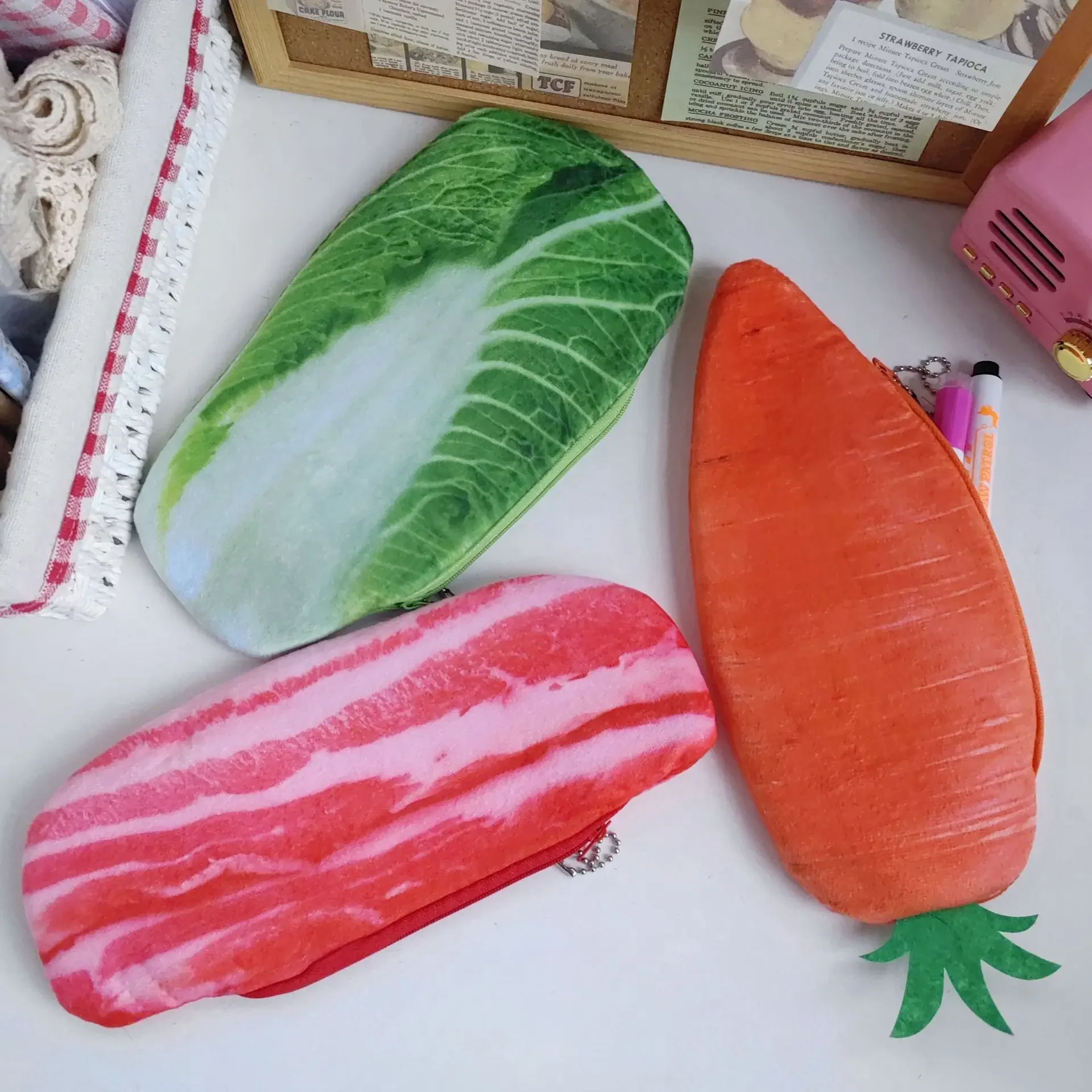 Creative Simulation Vegetable Meat Pencil Case Funny Realistic Student 3D Pen Bag Stationery Organizer Kawaii School Supplies