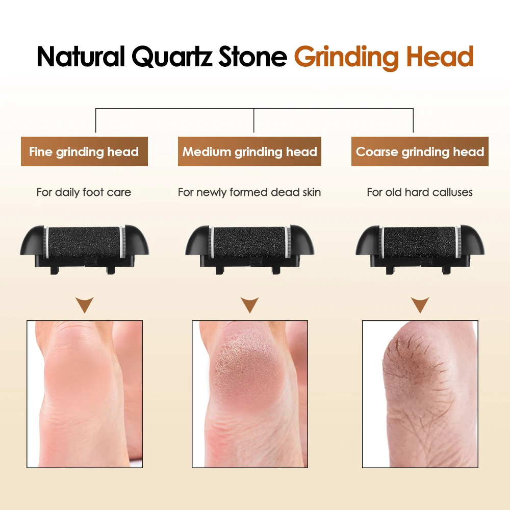 전기 굳은살 제거기 전문 발 파일 페디큐어 기계 3 헤드 IPX4 방수 충전식 발 뒤꿈치 각질 제거기