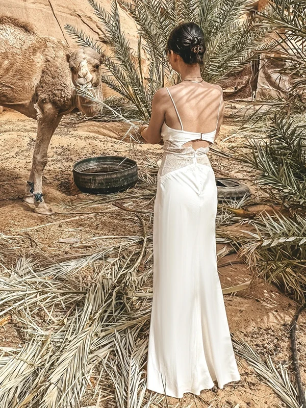 Ele الدانتيل إدراج انظر قوية الجوف خارج با التخسيس مثير الساتان طويل الدكتور الخامس ني عالية الخصر فاي الذيل ثوب ملابس غير رسمية