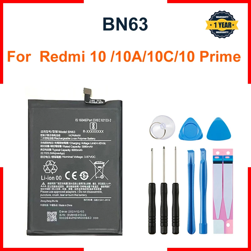 For Xiaomi RedMi 10 / 10 PRIME BN63 6000mAh Battery  Phone Rechargeable Batteries