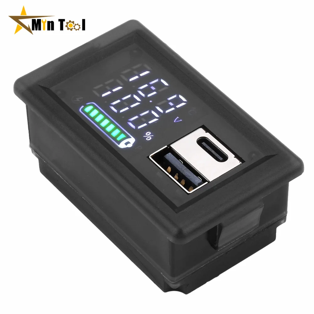 ZFX-3079 DC 9-24V Battery Capacity Indicator USB Type-C LED Digital Car Voltmeter Lithium Lead-acid Battery Charge Level Tester