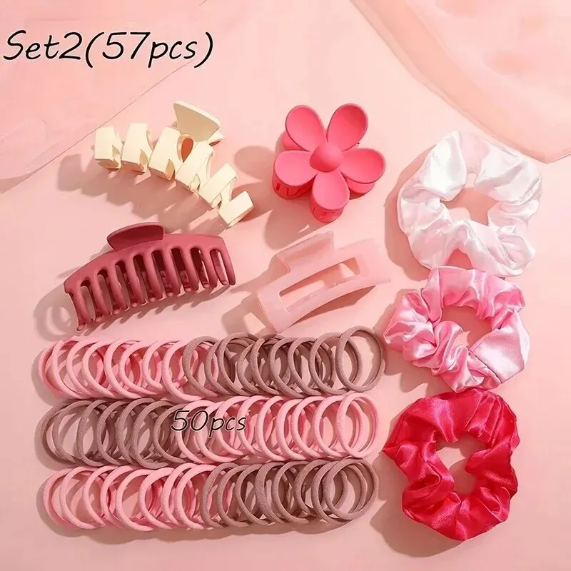 53-163Pcs Dopamine Fashion Elastic Colorful Band Hair Circles Flower Shaped Hair Accessory Grip For Women Daily Party Gift