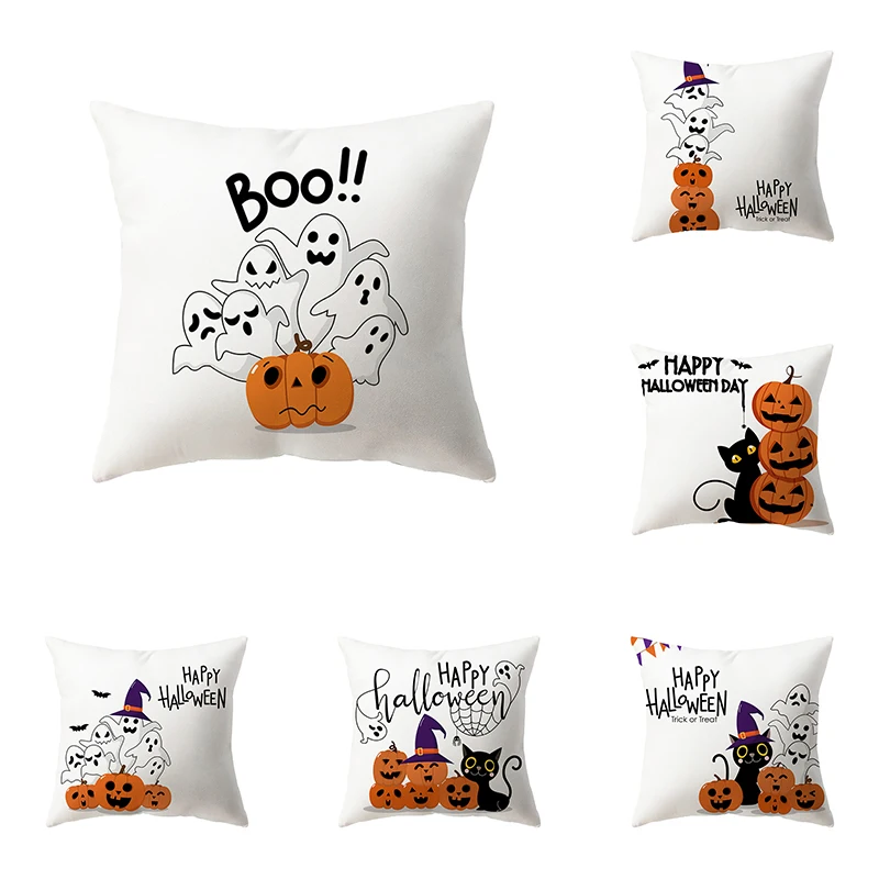 

Devil Pumpkin Kitten Throw Pillow Cover Halloween Theme Sofa Chair Bed Cushion Home Decor