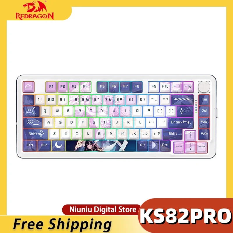 

REDRAGON Ks82 Pro Three-Mode Customized Mechanical Keyboard Full-Key Hot-Swappable Gasket Structure Five-Sided Sublimation