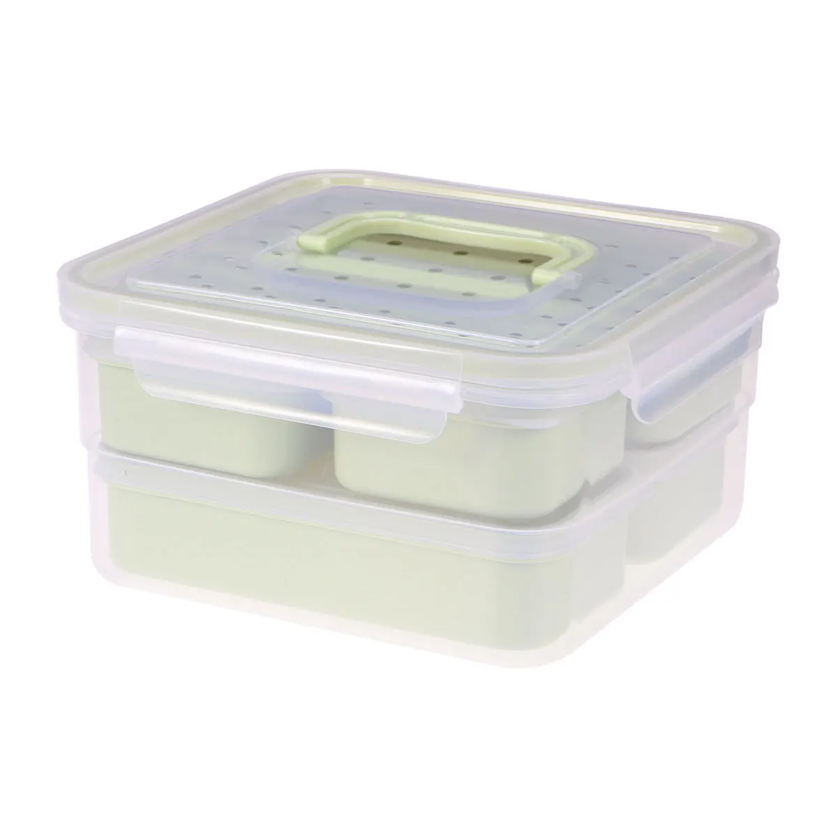 

6pcs Food Containers Leak Proof Snap Lock Lids Plastic Lunch Box Set For Kitchen Use Green 4 Small Square Boxes 1 Big Square Box