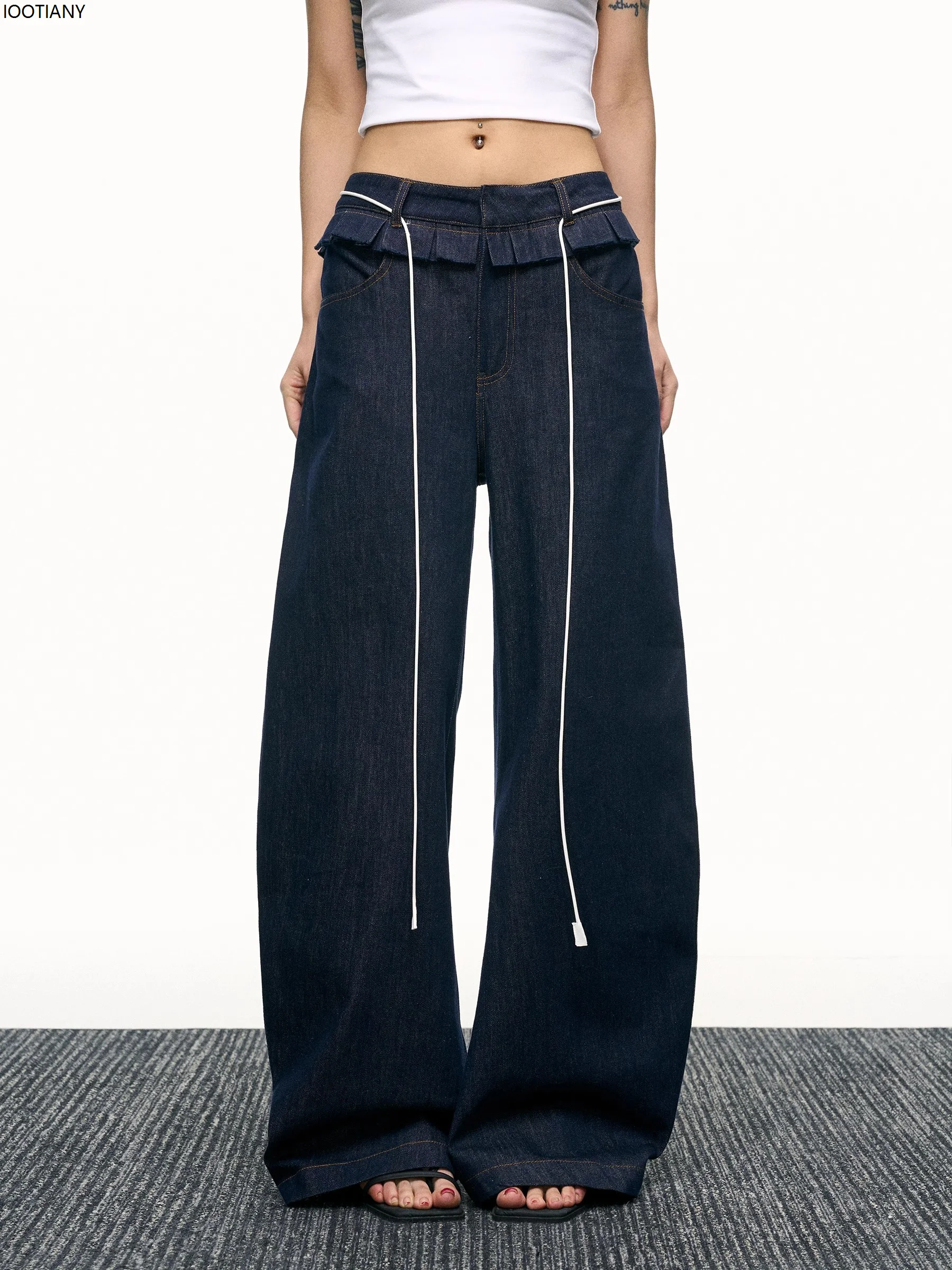 Retro Street Style Machete Wide-leg Pants Niche Design Floor-length Pants High Waist Loose Jeans Women's Banana Pants 2025