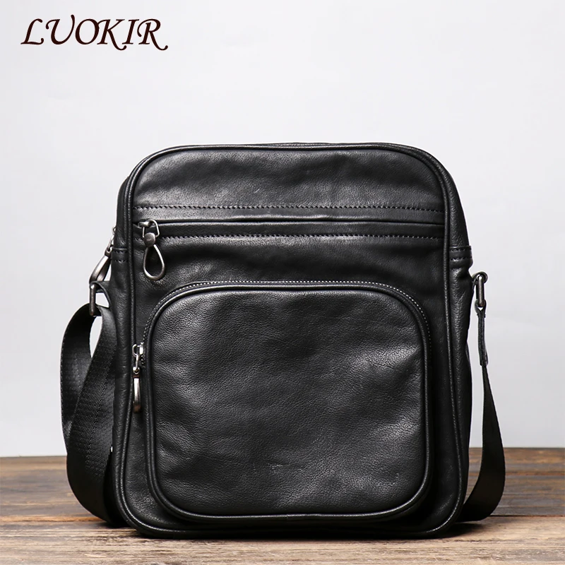 LUOKIR Men\'s Genuine Leather Crossbody Bag Casual Fashion Sling Shoulder Bag Cowhide Designer Messenger Bags For 11 Inch Ipad