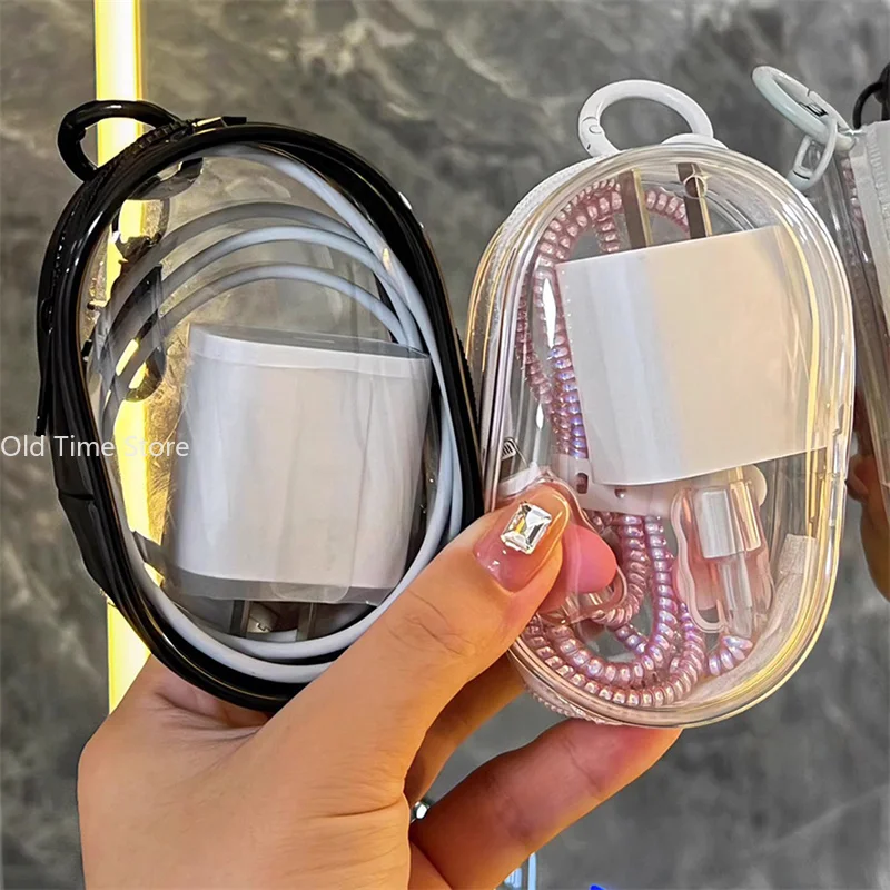 New Square/Round Black PVC Transparent Cosmetic Bags Jewelry Organizer Portable Data Cable Earphone Coin Charger Storage Pouches