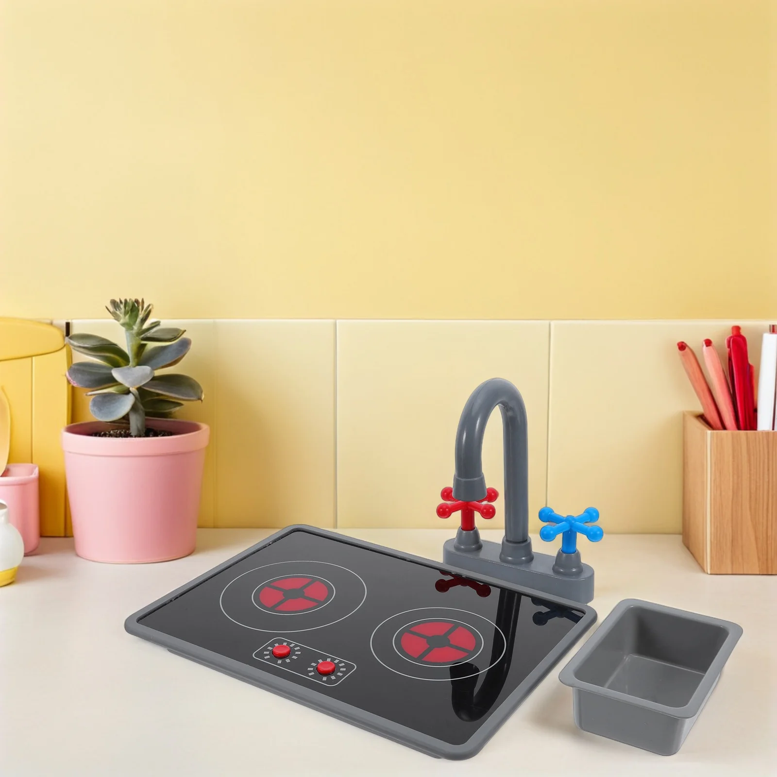 3 pçs jogar conjunto de utensílios de cozinha simulação fogão eletromagnético realista fingir cozinhar playset para crianças brinquedo de cozinha
