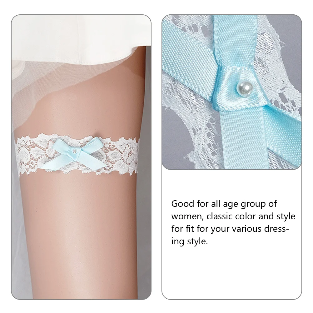 

2pcs Leg Garter Set Women Bridal Thigh Garters For Bride Wedding Day Blue Bowknot Design Comfortable Breathable