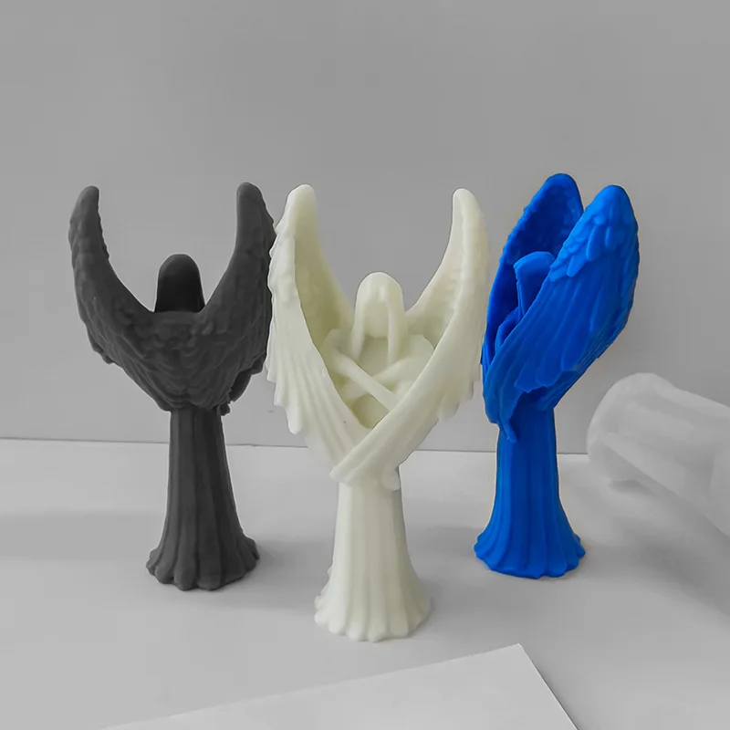 

B0096 New Design Dark Angel Candle Mold DIY Resin Dropping Plaster Angel Wing Statue Craft Decoration Tool Silicone Mold