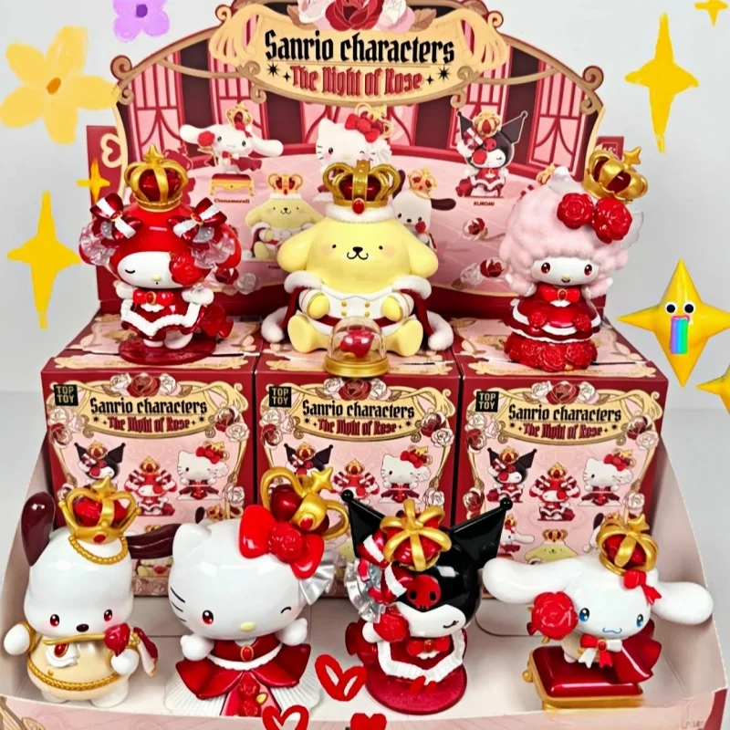 

Genuine Sanrio Characters The Night Of Rose Series Blind Box Kawai Desktop Ornament Pvc Model Figurine Mystery Box Toys Gift