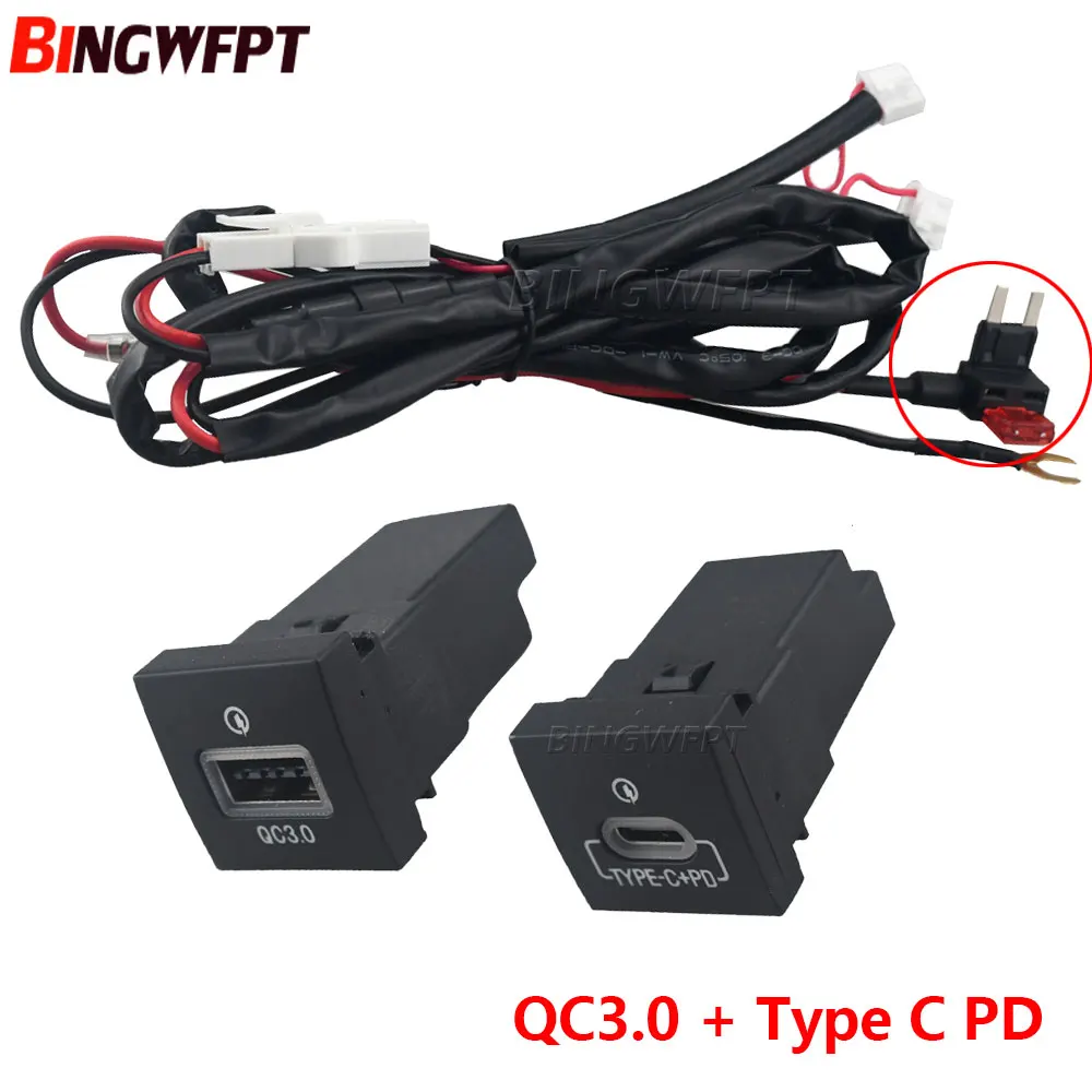 

USB Phone Charge Power Adapter Car Charger Type C PD+QC3.0 Fast Charger Socket Outlet For VW Golf 6 Jetta 5 MK5 Scirocco 06-12