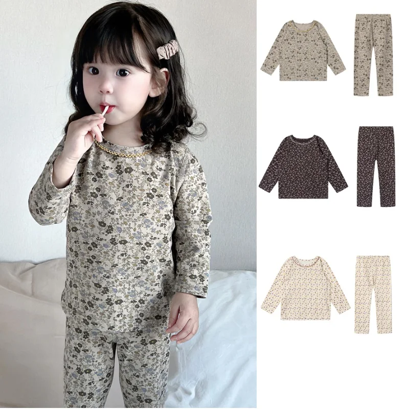 

Girls' Homewear 2025 Fall New Arrival Printed Comfortable Children's Loungewear 100% Cotton Baby Long-Sleeve Top & Long Pants