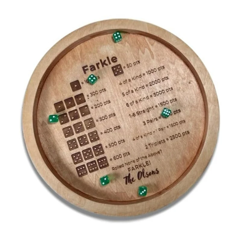 Exercise Patience Wooden Crap Out Dice Score Board Funny Round Farkle Dice Tray Score Pad with Wood Tray Dice Board Game