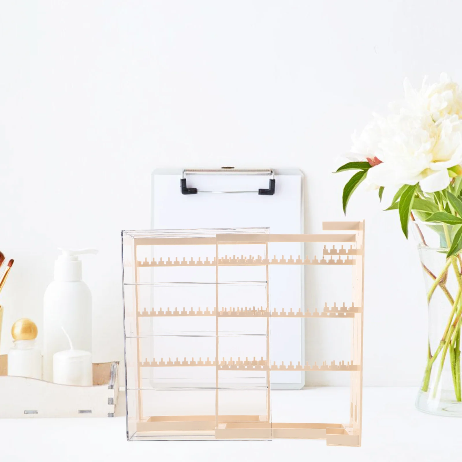 

Изысканная витрина для ювелирных изделий с защитой от мусора, двойное хранение и подставка для сережек двойного назначения для женщин