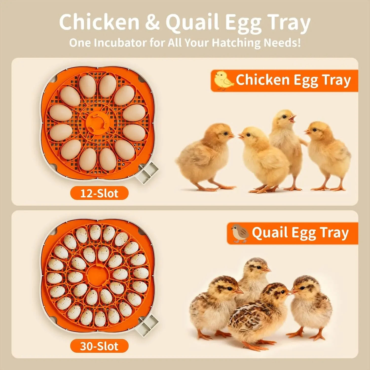 Egg Incubators for Hatching Eggs, Temperature and Humidity Control, Automatic Egg Turning, Egg Candler, External Water Bottle, A