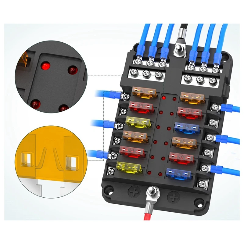 New 12 Way Automotive Fuse Box Car Modification And Installation Equipment Safe Fuse Integrated Box For Cars And Ships