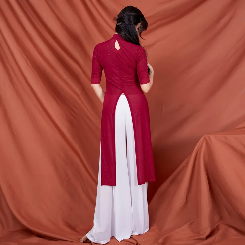 1 pçs/lote estilo clássico mulher moda dança folclórica topo senhora sólida longo dança do ventre topo