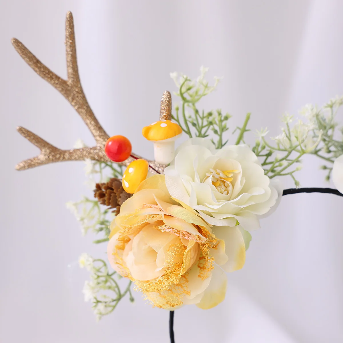 ربطة شعر مصنوعة يدويًا على شكل قرن الوعل الذهبي على شكل غزال بتصميم لطيف لإكسسوارات شعر التصوير الفوتوغرافي لحفلات عيد الميلاد اليومية #5