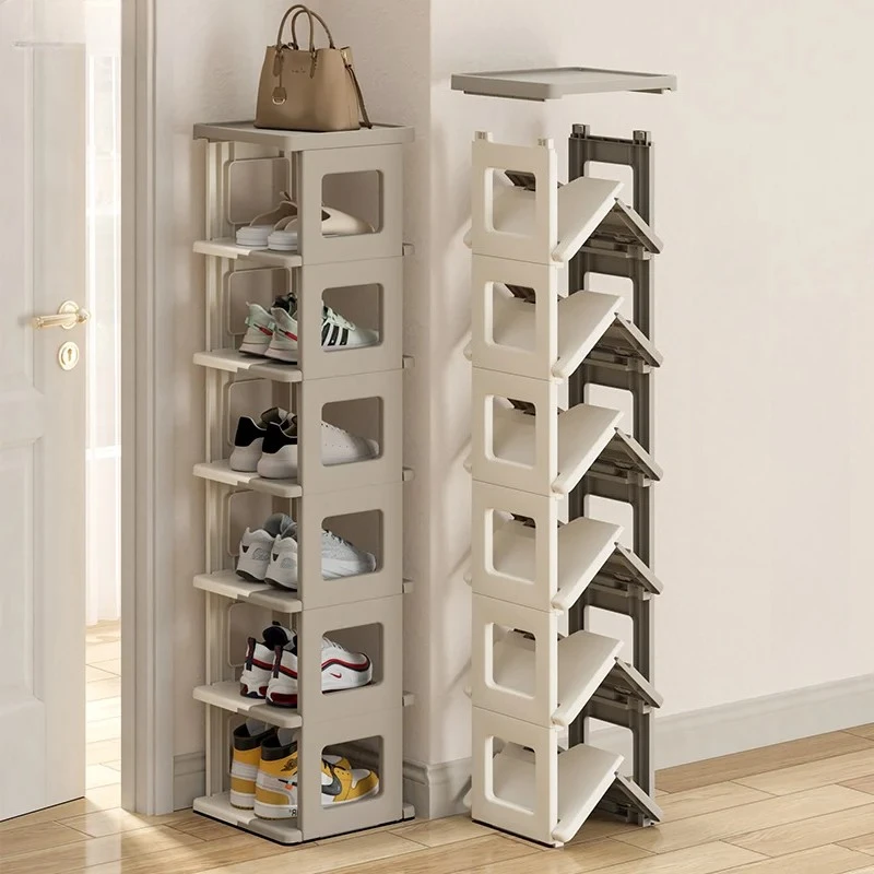 ‌Pull-Out Shoe Rack - No Assembly Space Saving Organizer, Sturdy Multi-Tier Entryway Cabinet for Narrow Doorway Shoe Storage