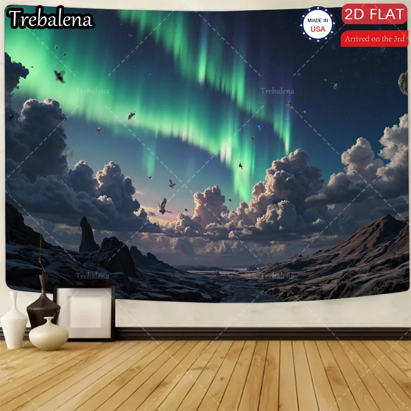 

1 шт. настенный гобелен Aurora Borealis пейзажный гобелен - 2D плоский стиль, сделанный из США, декор арктической сцены