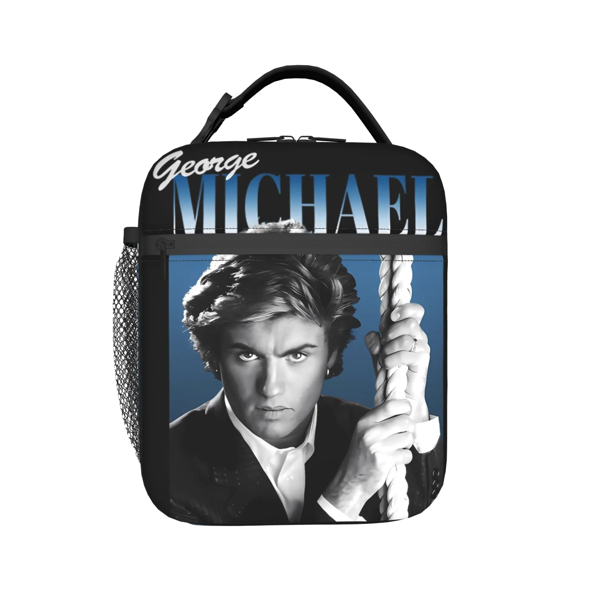 George Michael British Singer Lunch Bag School Lunch Box For Child Retro Thermal Tote Handbags Oxford Portable Zipper Cooler Bag