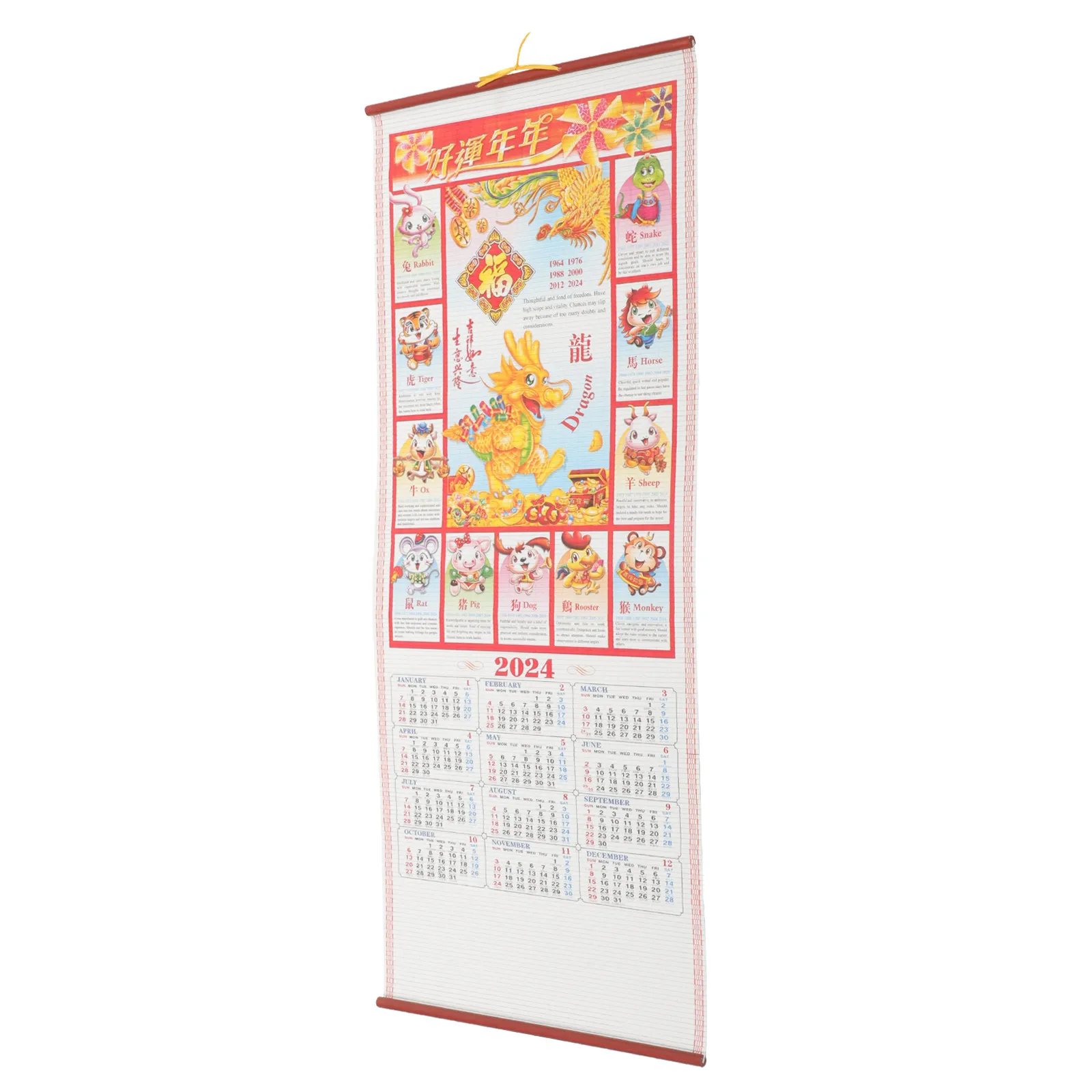 

Hanging 2024 Wall Calendar Lunar Solar Dual Date Calendar Thick Paper Chinese New Year Dragon Year Decor for Office Home