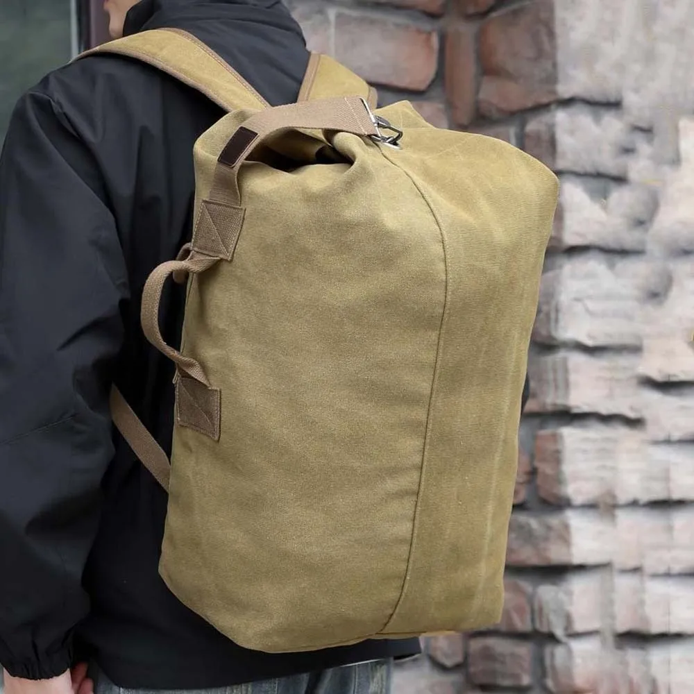 Elegant Vintage Canvas Rucksack Folding Solid Color Multi-pockets Design Backpack Daypack Handbag Large Capacity Travel Bag
