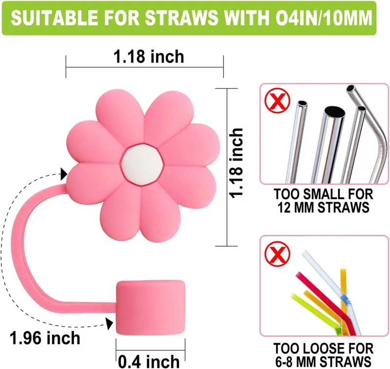 6PCS Straw Cover Cap for Stanley Cup Accessories, Cute Flower Straw Toppers for Tumblers, 10mm Silicone Straw Covers for Stanley