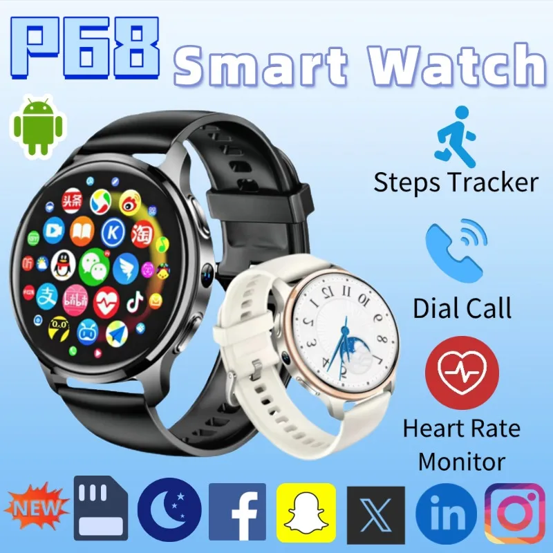 Reloj inteligente P68 para hombre Android 4G red completa 500W cámara Dual ritmo cardíaco GPS WiFi Bluetooth IP68 rastreador de Fitness impermeable