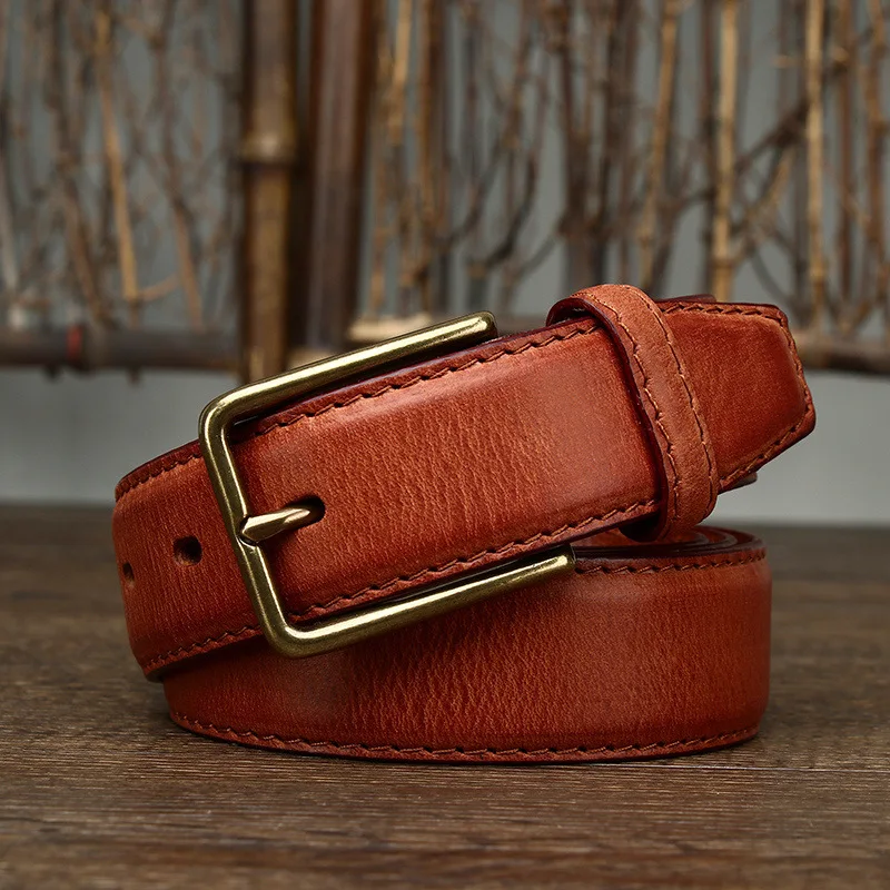 

3.5CM Men's Genuine Leather Belt Luxury Designer Brass Pin Buckle Belts Pure Cowskin Vintage Casual Strap Male Jeans for Man