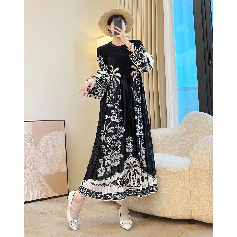 فستان نسائي عتيق مطوي مياكي خريف جديد كم طويل مقاس كبير فضفاض قابل للتمدد طويل أنيق ملابس ركاب أوروبا وأمريكا #5