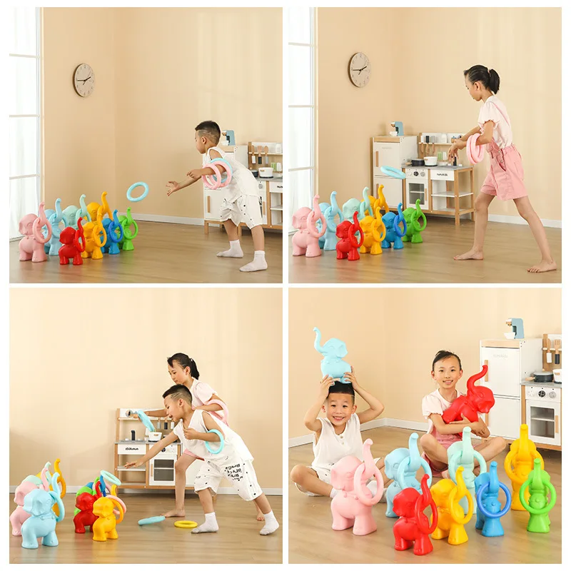 แหวนพลาสติก+เกมชิงช้าช้าง ของเล่นโยนแหวนสำหรับเด็ก เล่นในสวน กลางแจ้ง กีฬา ของเล่นเสริมพัฒนาการพ่อแม่ลูก PK เกมฝึกความเร็วและความคล่องตัว