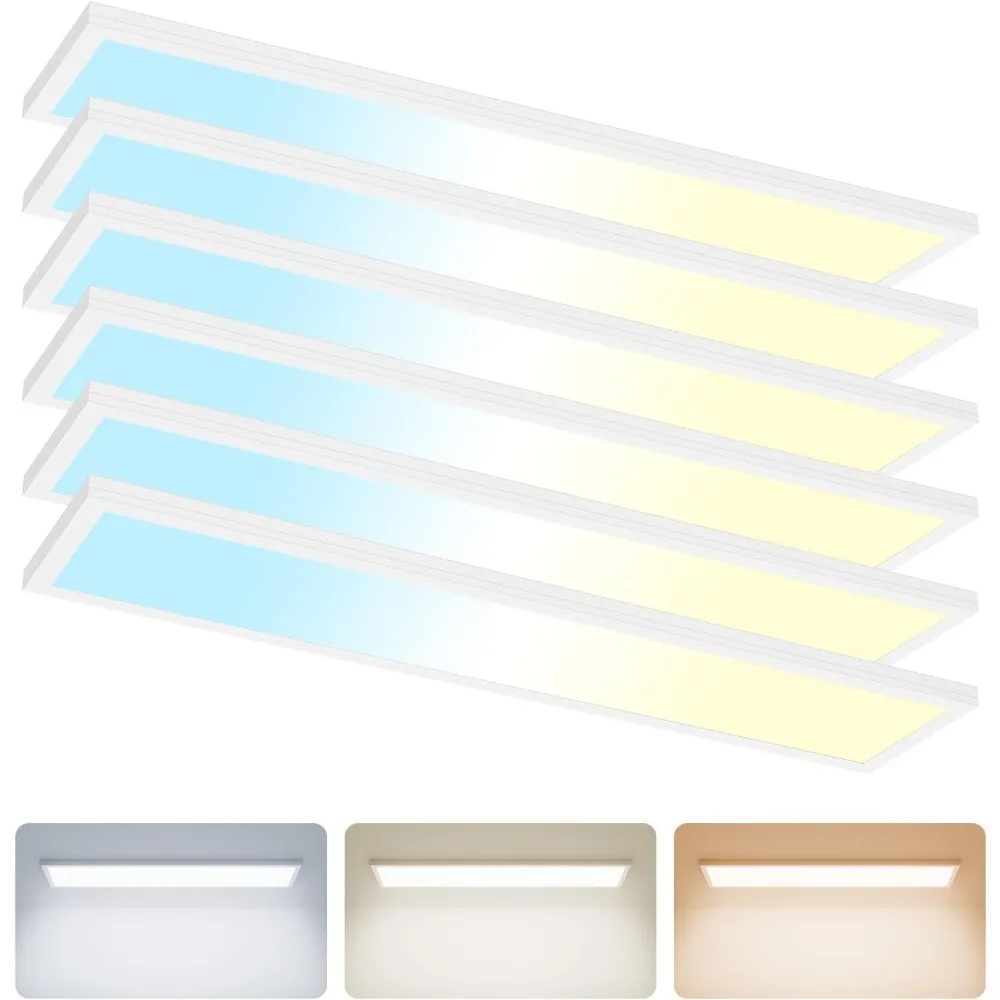 

6PACK 1x4 LED Flat Panel Light Surface Mount, 3000/4000/5000k Selectable & TRIAC Dimmable，5500LM 50W Flat Panel Light, Input AC