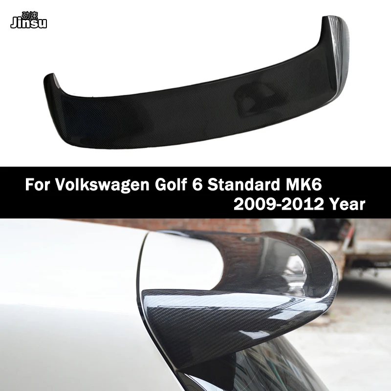 REVOZPORT Style Real Carbon Fiber Rear Roof Lip Spoiler Wing for VW VI MK6 Standard Bumper 1.4T 1.6L 2009 - 2012 Golf 6