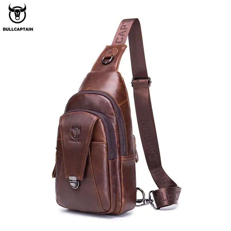 BULLCAPTAIN Genuine Leather Chest Back Pack Chest Bag Men Fashion Messenger Bag\'s Multifunctional Card Bages Mobile Phone Bags