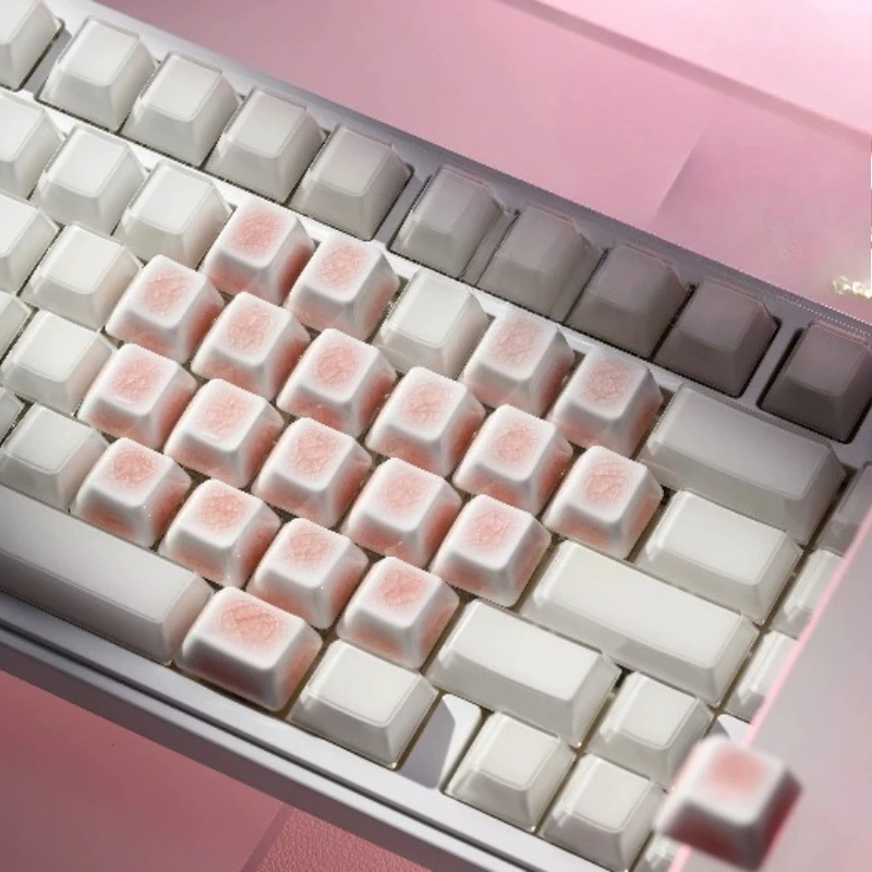 Ceramic Keycaps Custom Positive Engraving Characters Ice Crack Cherry Profile Keyboard Cap for Mechanical Keyboard Accessories