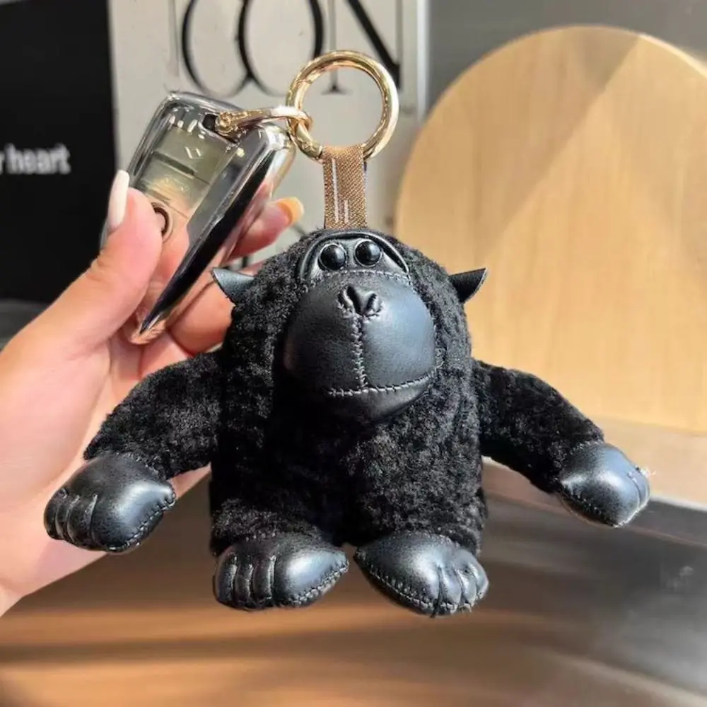 Real Wool Gorilla Fur Key Chains Stuffed Animals Bag Charm Plush Monkey Hanging Ornaments Cute Fur Key Chains Car Keyring