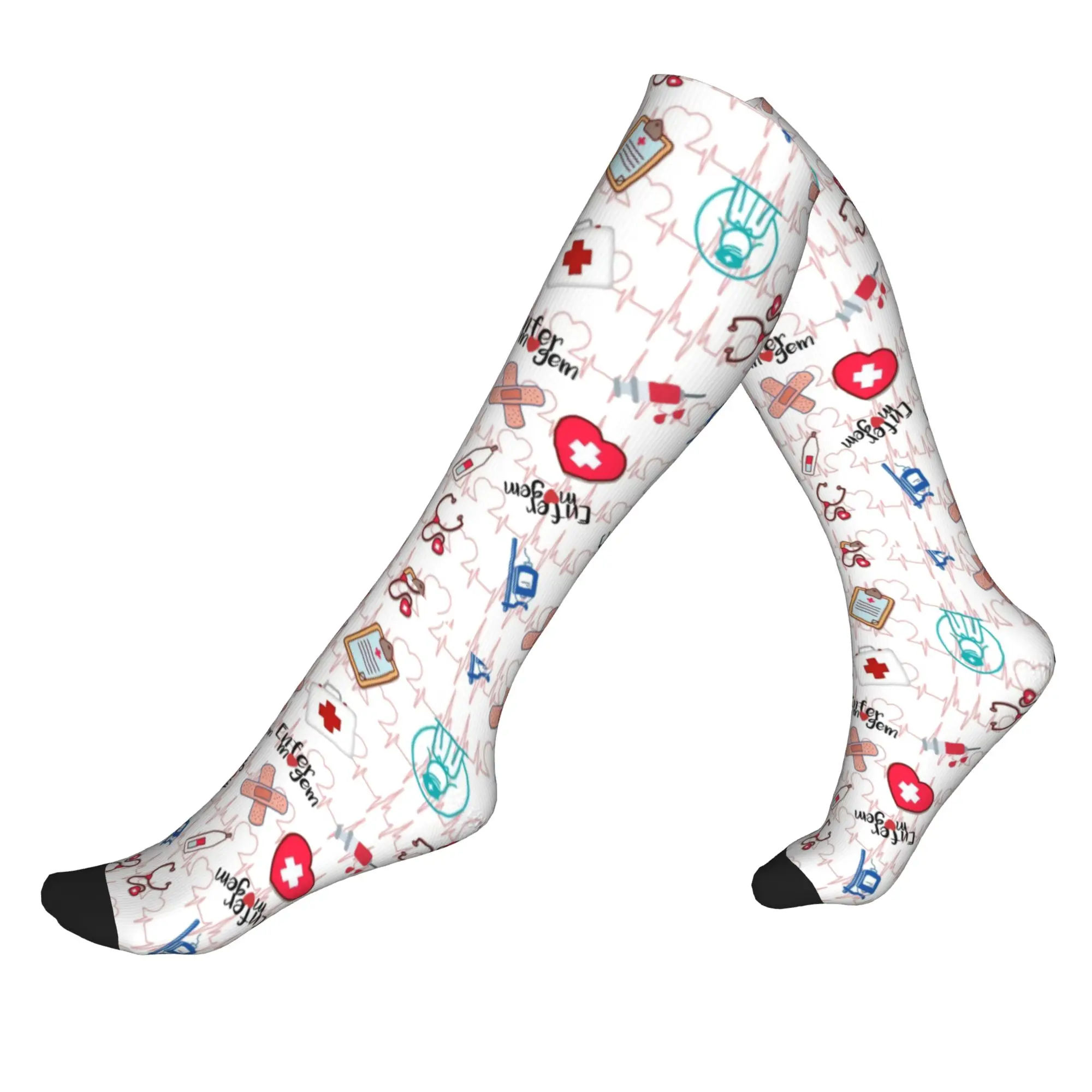 Chaussettes Harajuku avec motif de cœur et stéthoscope, pour femmes et hommes, chaussettes chaudes imprimées, chaussettes de sport, de football, de compression