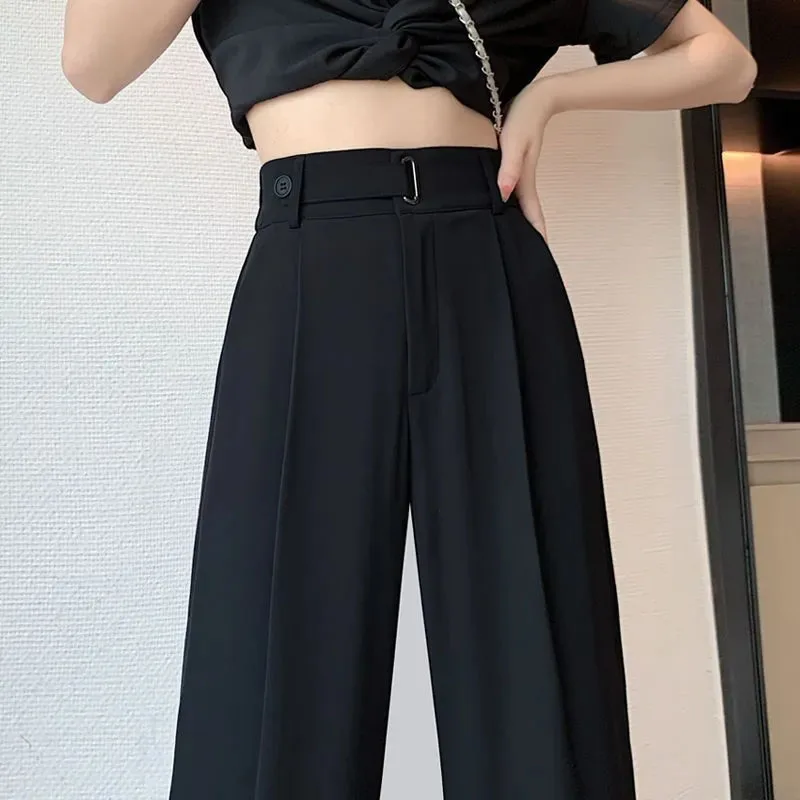 Spring Summer High-Wiasted Suit Pants Women Solid Color Casual Loose Wide Leg Trousers Ladies Korean Chic Office Straight Pants