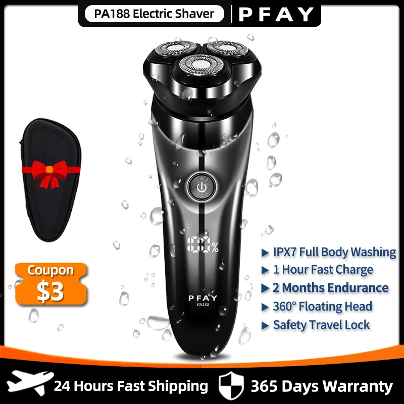 

PFAY PA188 Electric Shaver For Men IPX7 Waterproof Men's Electric Razor Wet & Dry Dual Use Beard Shaving Machine Face Timmer