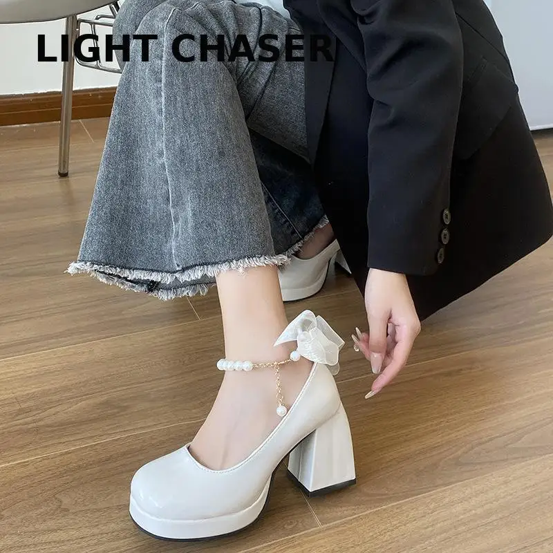 Fashion White Platform Pumps for Women Super High Heels Buckle Strap Mary Jane Shoes Woman Goth Thick Heeled Party Shoes Ladies